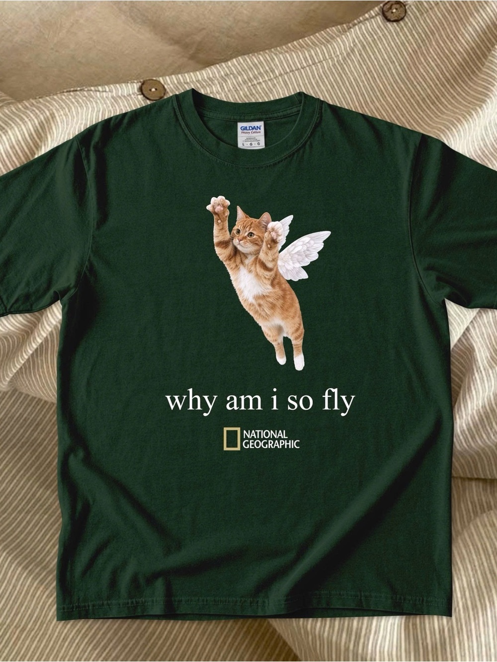 Gildan Forest Green Cat Wings Graphic Tee